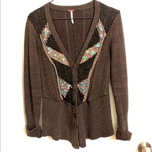 Free People Brown sequin sweater